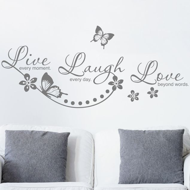 Frasi adesive per pareti Live Laugh Love fiori e farfalle