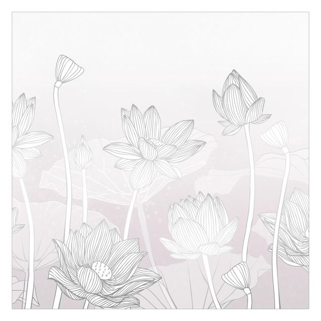 Carta da parati rossa Illustrazione di fiore di loto in argento e viola