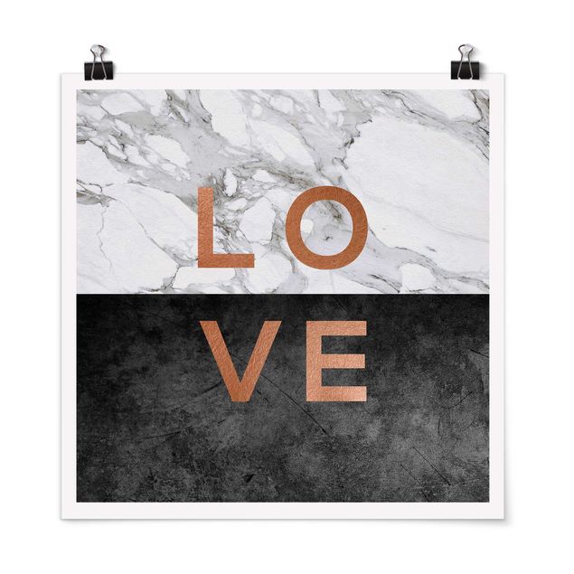 Poster bianco nero Love in rame e marmo