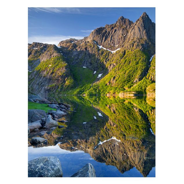 Quadri montagne Paesaggio montano con riflessi d'acqua in Norvegia