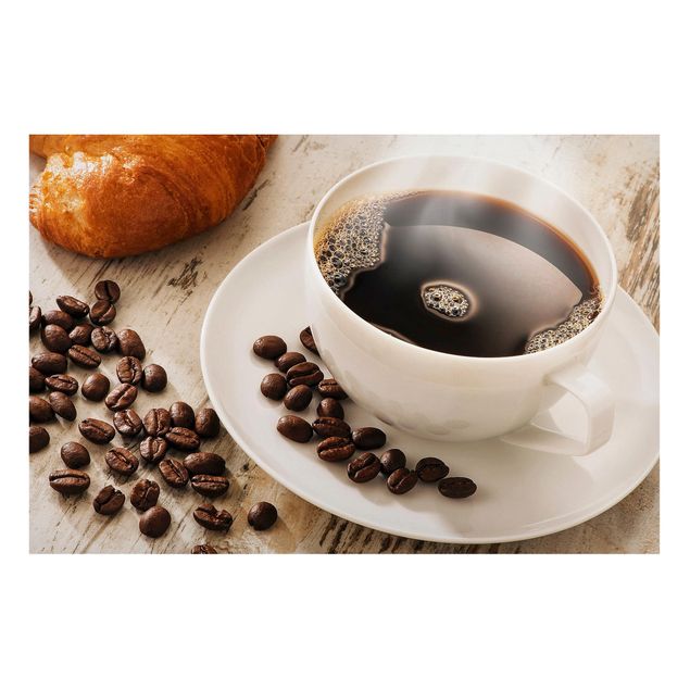 Quadro caffe Tazza di caffè a vapore con chicchi di caffè