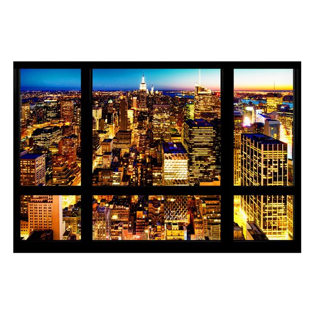 Lavagne magnetiche con architettura e skylines Vista finestra New York di notte