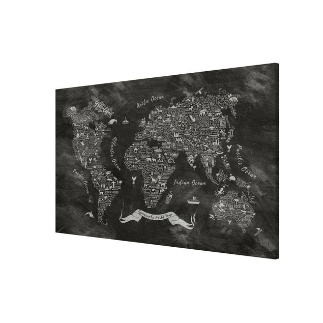 Quadri bianco e nero Mappa del mondo in gesso tipografico