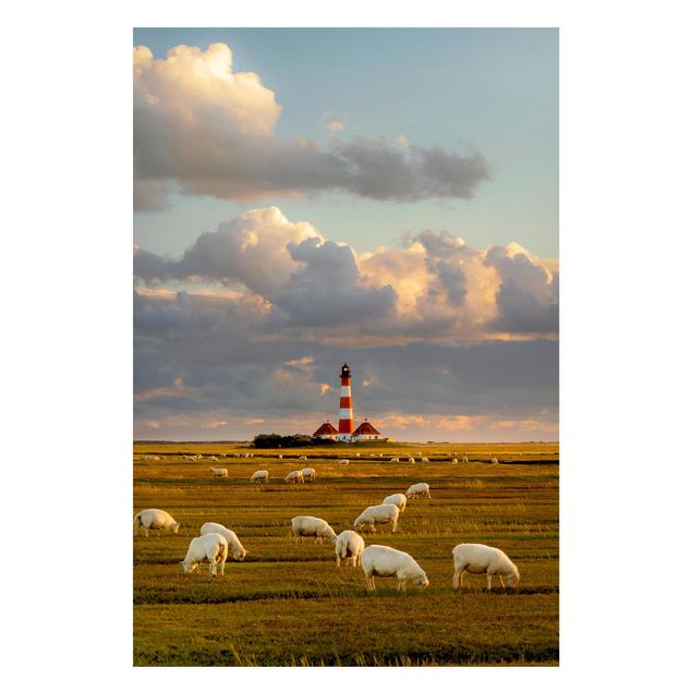 Lavagne magnetiche con paesaggio Faro sul Mare del Nord con gregge di pecore