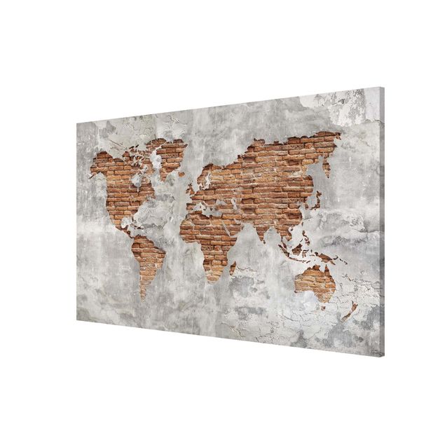 Quadri 3d Mappa del mondo in mattoni e cemento shabby