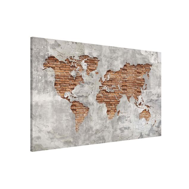 Quadri moderni   Mappa del mondo in mattoni e cemento shabby