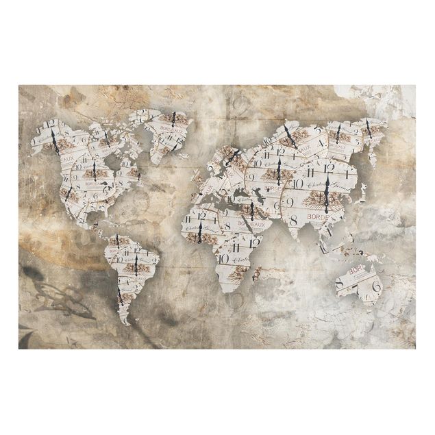 Lavagne magnetiche con disegni Orologi Shabby - Mappa del Mondo
