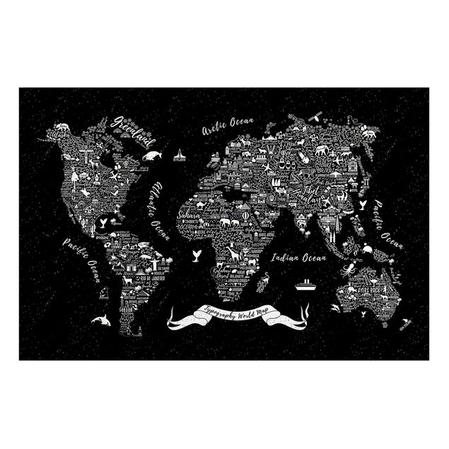 Quadri moderni per arredamento Tipografia - Mappa del mondo nero