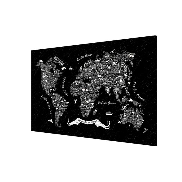 Lavagne magnetiche con mappamondo Tipografia - Mappa del mondo nero