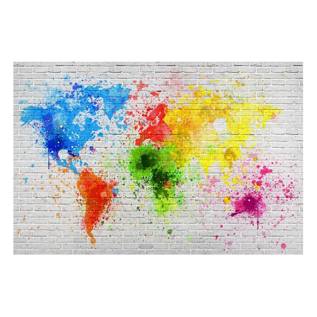 Quadro mappamondo Muro di mattoni bianchi Mappa del mondo