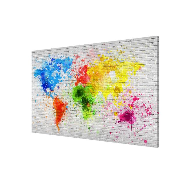 Lavagna magnetica mappamondo Muro di mattoni bianchi Mappa del mondo