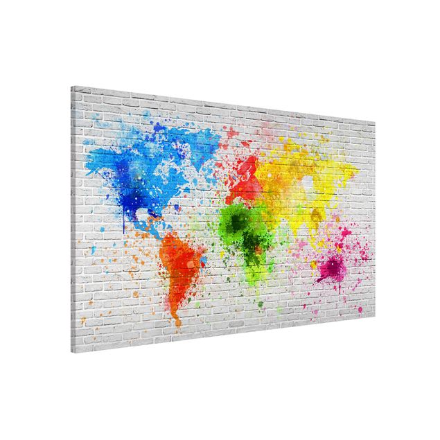 Quadri tridimensionali Muro di mattoni bianchi Mappa del mondo