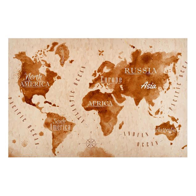 Quadro mappamondo Mappa del mondo Acquerello Beige Marrone