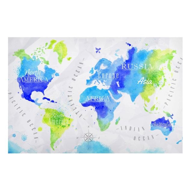 Quadri mappamondo Mappa del mondo Acquerello Blu Verde