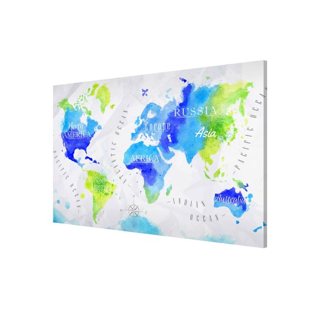 Lavagna magnetica mappamondo Mappa del mondo Acquerello Blu Verde