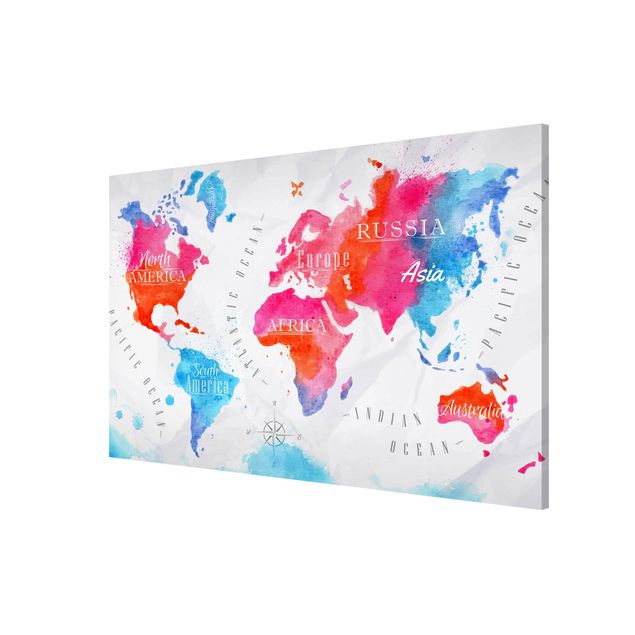 Lavagne magnetiche con mappamondo Mappa del mondo Acquerello Rosso Blu