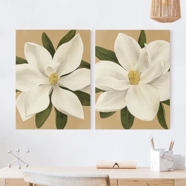 Quadro su tela componibile Magnolia su oro