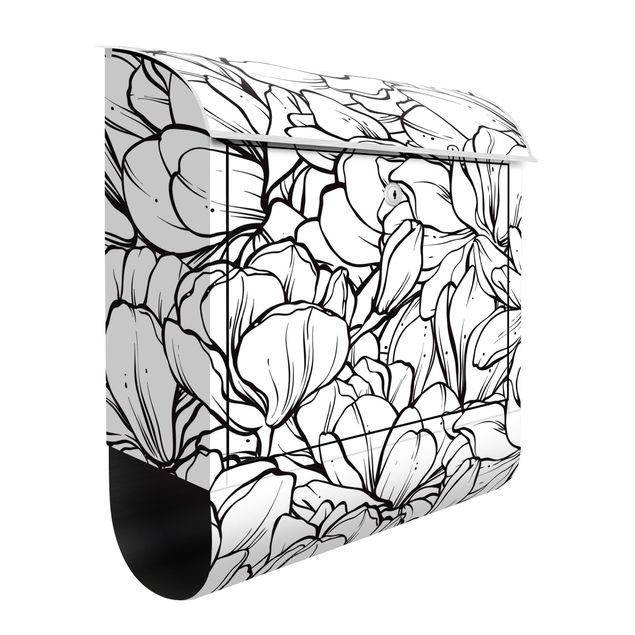 Cassette della posta in bianco e nero Mare di fiori di magnolia in bianco e nero