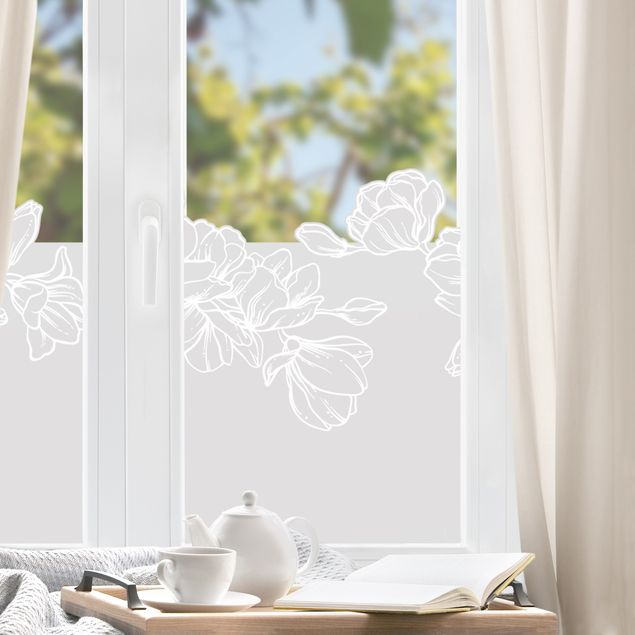 Adesivi per finestre con fiori Bordo di magnolie