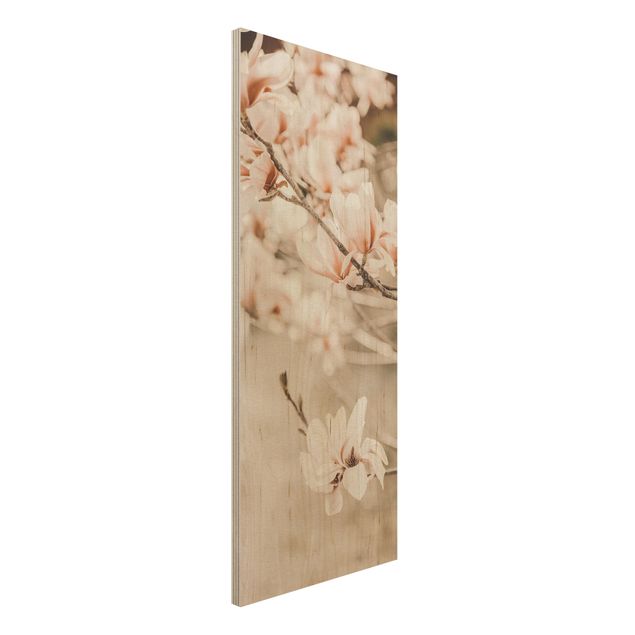 Quadri in legno con paesaggio Ramoscello di magnolia in stile vintage