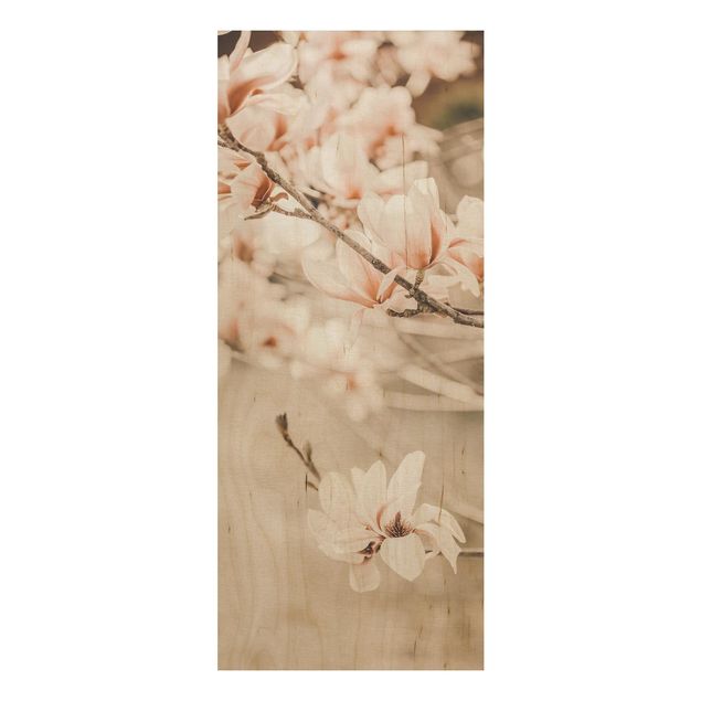 Quadri legno vintage Ramoscello di magnolia in stile vintage