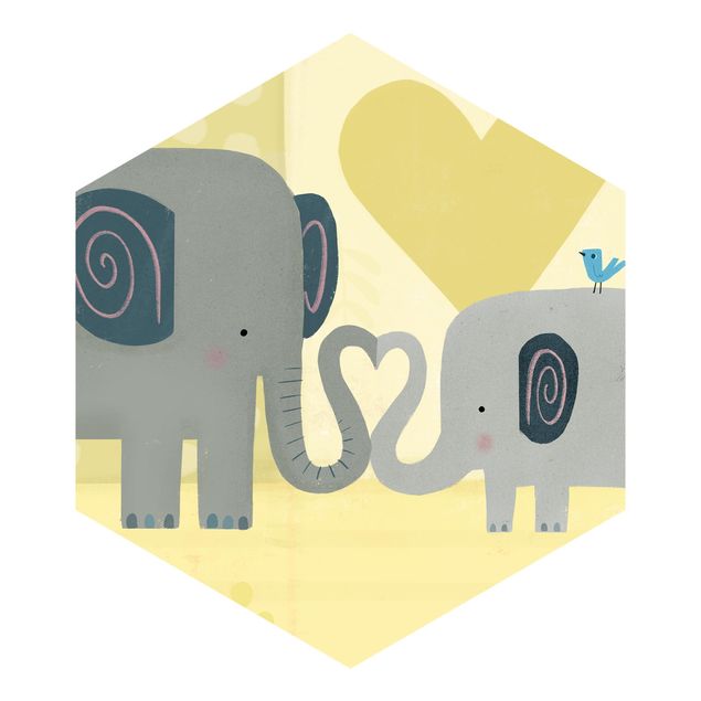 Carta da parati esagonale Io e la mamma - Elefanti