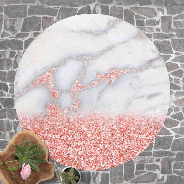 tappeto per terrazzo esterno Effetto marmo con coriandoli rosa chiaro