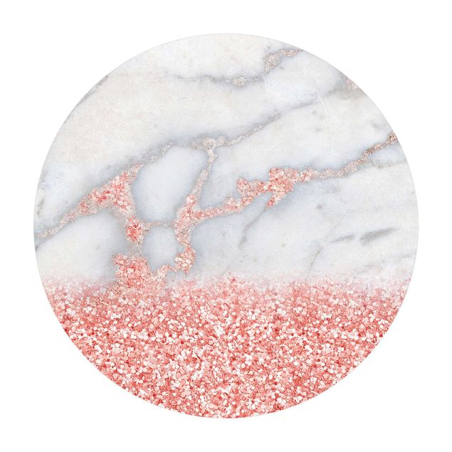 tappeto sala da pranzo Effetto marmo con coriandoli rosa chiaro