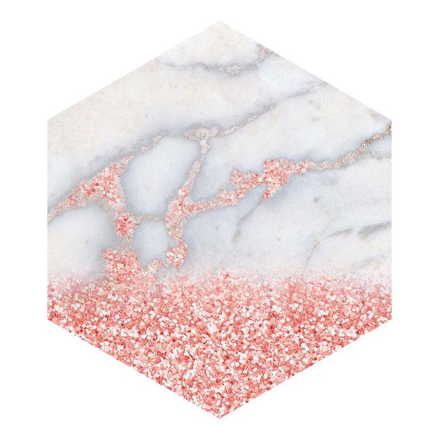 Fotomurale esagonale autoadesivo Effetto marmo con coriandoli rosa