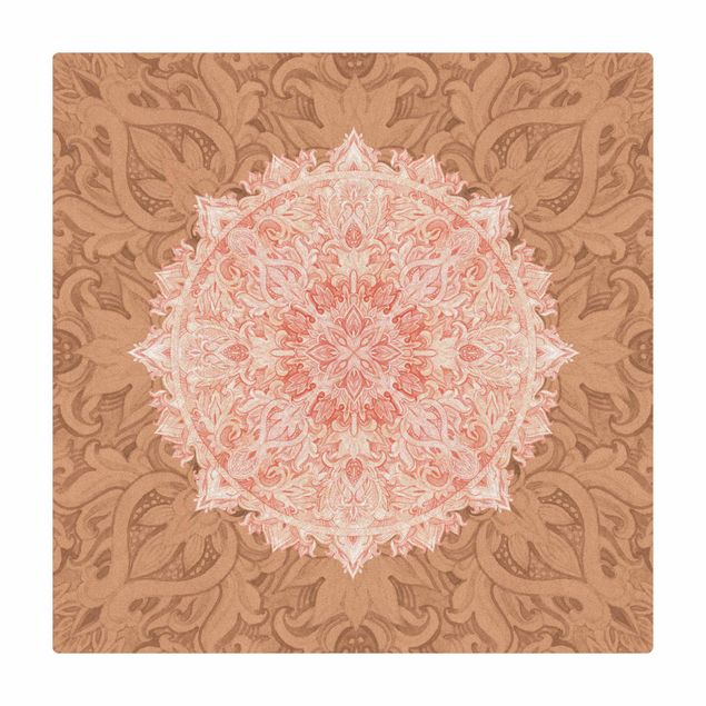 tappeti moderni soggiorno grandi Mandala Acquerello Ornamento Beige Arancione