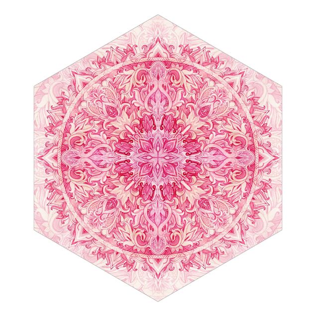 Carta da parati crema Mandala Acquerello Ornamento Disegno Rosa