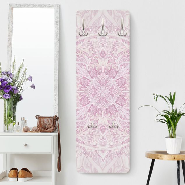 Appendiabiti pannello con disegni Ornamento mandala in acquerello rosa