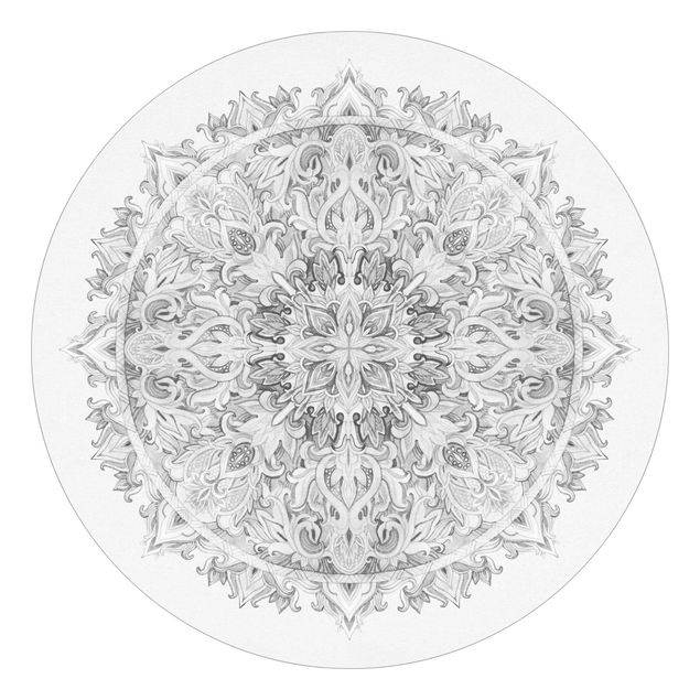 Carte da parati moderne Mandala Acquerello Ornamento Bianco e Nero