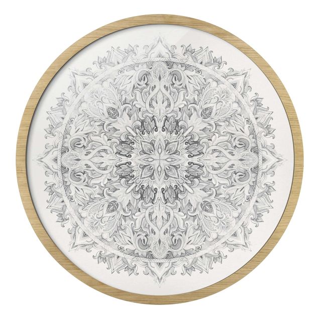 Stampe incorniciate Mandala Acquerello Ornamento Bianco e Nero