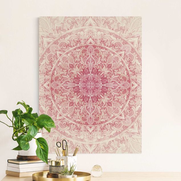 Quadri su tela con disegni Mandala - Acquerelli Sole Ornamento Rosa Chiaro