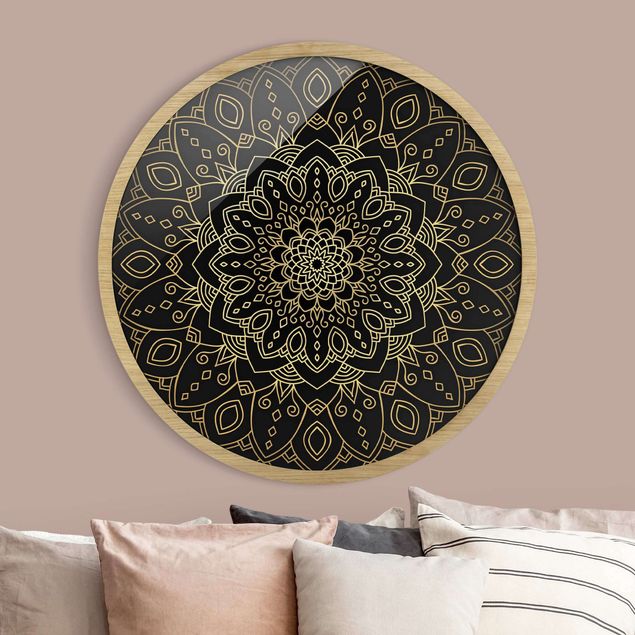 Quadri con disegni Mandala a forma di fiore Oro Nero