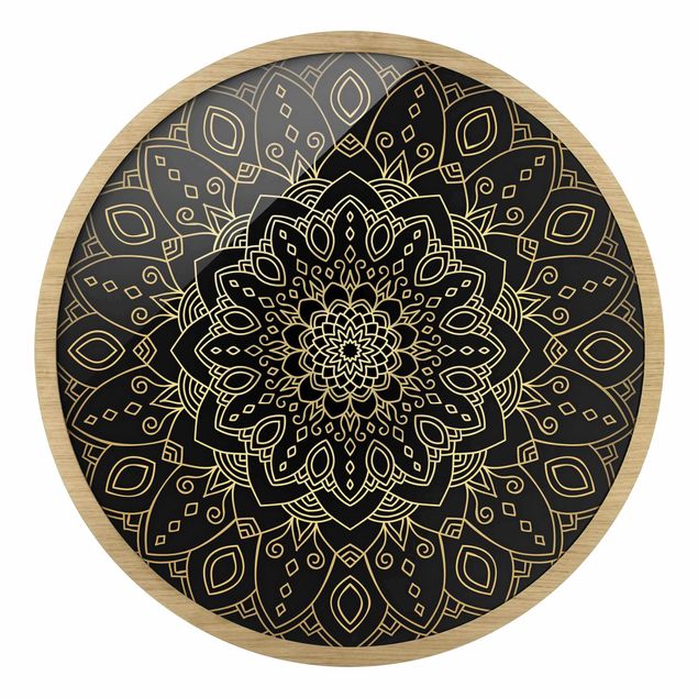 Quadri stampe Mandala a forma di fiore Oro Nero