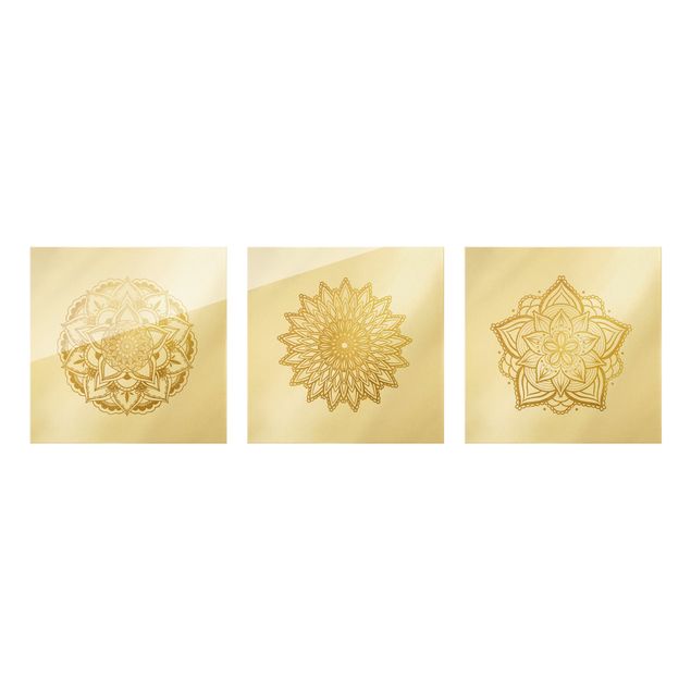 Magnettafel Glas Mandala - Fiore Sole Illustrazione - Set Oro