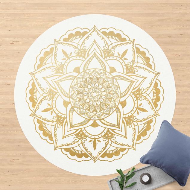 tappeto per terrazzo esterno Mandala Fiore Oro Bianco