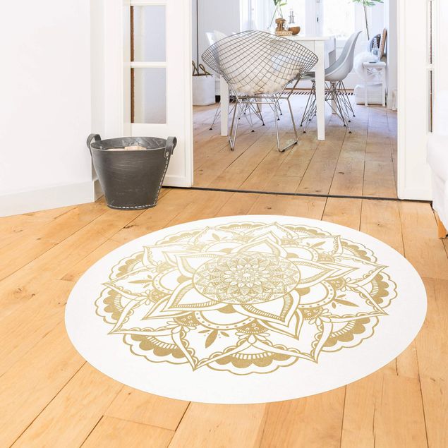 tappeto design moderno Mandala Fiore Oro Bianco