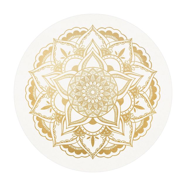 tappeto rotondo salotto Mandala Fiore Oro Bianco