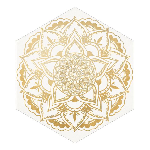 Carta parati turchese Mandala Fiore Oro Bianco