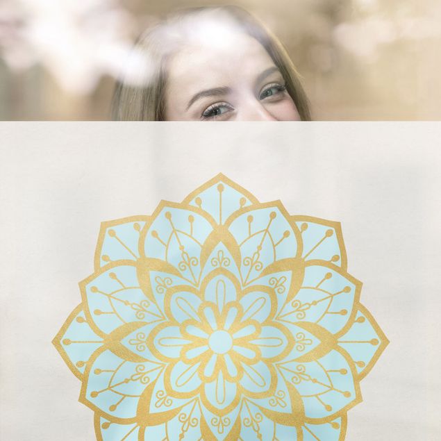 Decorazione per finestre - Illustrazione di mandala con fiore celeste e oro