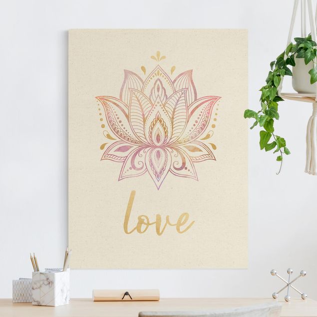 Quadri su tela con disegni Mandala Namaste Lotus Set Oro Rosa Chiaro