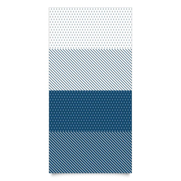 Pellicole adesive per mobili opache Set di righe e ancore marittime - bianco polare blu di prussia