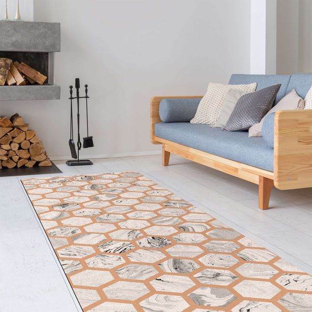 tappeto design moderno Esagoni di marmo in grigio