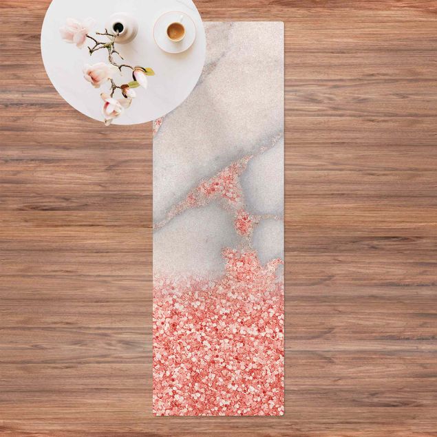 tappeto passatoia Effetto marmo con coriandoli rosa chiaro