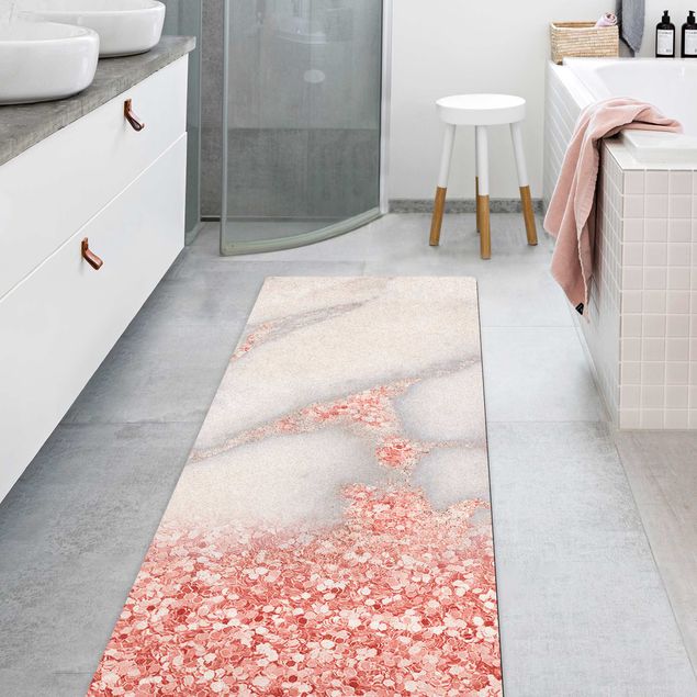 tappeto moderno grigio Effetto marmo con coriandoli rosa chiaro