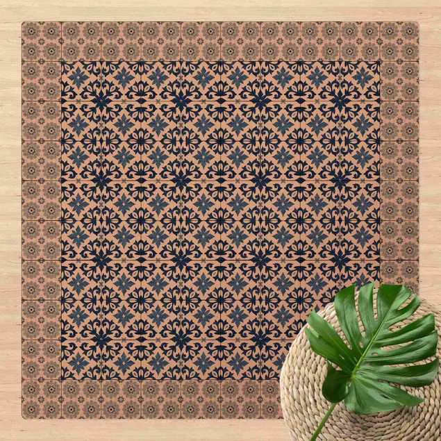 Tappeti effetto piastrelle Piastrelle marocchine Impronta floreale con cornice di piastrelle
