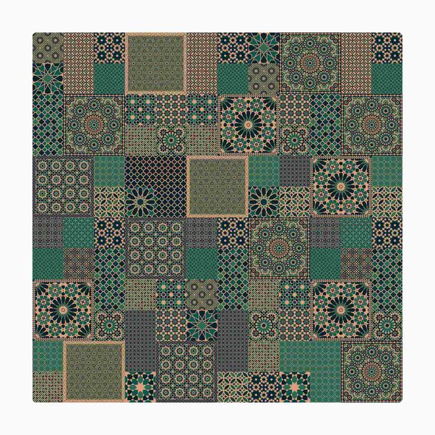 Tappetino di sughero - Mosaico di piastrelle marocchine in turchese e bianco - Quadrato 1:1